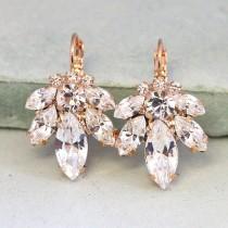 wedding photo - Bridal Earrings,Bridal drop earrings,Crystal drop earrings,Swarovski crystal drop earrings,Rose gold earrings,Bridal Diamond droplets