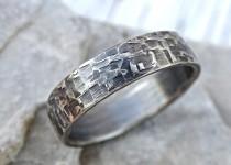 wedding photo - viking mens ring silver, industrial wedding band mens promise ring silver, forged silver band ring, cool mens ring unique structure