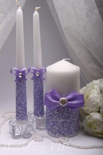 wedding photo - Unity candles Lilac-Hand-PAINTED - Unity candle wedding Ceremony unity candles set Wedding Unity Candle personalized unity candle lavender