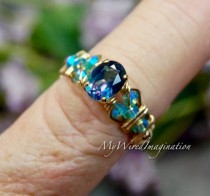 wedding photo - Peacock Blue Mystic Topaz, Petite Wire Wrapped Ring, Rainbow Mystic Topaz, Mother Daughter Set, November Birthstone, Unique Engagement Gift