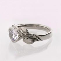 wedding photo - Leaves Engagement Ring No. 10 - Platinum engagement ring, unique engagement ring, leaf ring, antique,art nouveau,vintage, large Diamond Ring