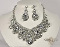 wedding photo - Bridal Jewelry Set, Crystal Statement Necklace Earrings, Vintage Inspired Rhinestone Necklace, Wedding Jewelry