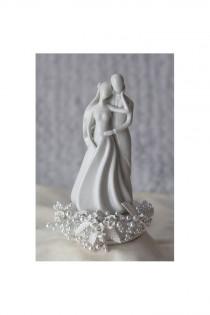 wedding photo - Rose and Pearls Silhouette of Love Wedding Cake Topper - 101158