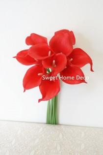 wedding photo - JennysFlowerShop 15" Latex Real Touch Artificial Calla Lily 10 Stems Flower Bouquet for Wedding/ Home Red
