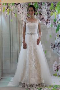 wedding photo - Classic full lace A-line bridal gown, sweetheart princess long sleeves wedding dress