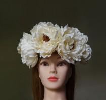 wedding photo - Flower Crown, peony wedding wreath, Floral Headband,  Bridal Crown, Rustic Headband, Floral Head Wreath, Hair Accessories, Handmade Fashion