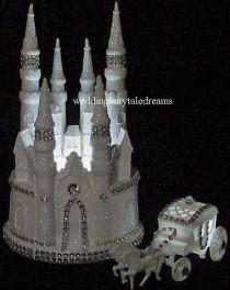 wedding photo - Silver bling Lighted Cinderella Castle Fairy Tale Wedding Cake Topper & Carriage