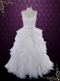 wedding photo - Princess Ruffle Ball Gown Wedding Dress With Lace Bodice 