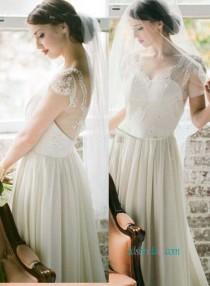 wedding photo -  Romance illusion v back chiffon wedding dresses