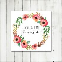 wedding photo - Printable - 'Will you be my Flower girl?' Autumn Floral Wreath Card