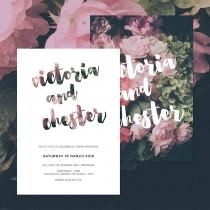 wedding photo - Classic Moody Floral Wedding Invitations • Ready to Post Printable Invitations • Roses, Hydrangea, Peonies and Typography