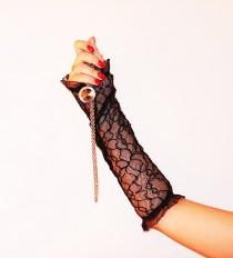 wedding photo - delicate black lace fingerless gloves pattern-Black lace gloves long -Wedding Accessory-Delicate Gloves-Bridal accessory, Fingerless Gloves
