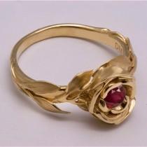 wedding photo - Rose Engagement Ring No.1 - 14K Gold and Ruby engagement ring, engagement ring, leaf ring, flower ring, antique, art nouveau, vintage