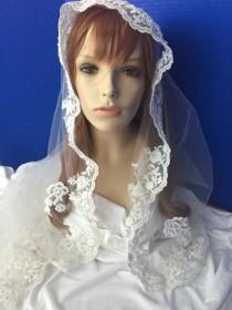 wedding photo - Ivory Bridal Mantilla Bridal Veil Ancelon Lace Floating Veil
