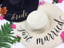 wedding photo - Floppy Sun Hat - Sequin Sun Hat - Bride Hat - Beach hat - Custom floppy hat - Bride to be hat - Beach Bride - Just Married Hat - Honeymoon
