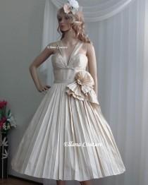 wedding photo - SAMPLE SALE. Retro Style Dupioni Silk Wedding Dress. Vintage Inspired Tea Length.