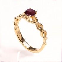 wedding photo - Braided Engagement Ring No.2 - 14K Gold and Ruby engagement ring, Unique engagement ring, wedding band, stackable ring, celtic ring