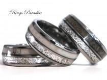 wedding photo - Antler Elk Wedding Band, Meteorite Inlay Tungsten Ring, Engagement Rings, Mens Tungsten Band, Tungsten Carbide, Mens Wedding Band, Mens Ring