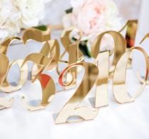 wedding photo - Acrylic Table Numbers for Weddings and Events - Standing Numbers Gold, Silver, Clear Acrylic Chic Wedding Decor Centerpieces (Item - ACB100)