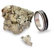 wedding photo - Stainless steel ring with ebony wood and crushed pyrite inlay