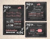 wedding photo -  Printable Chalkboard Wedding Invitation Suite Printable Invitation Pink Black Invitation Heart Invitation Download Invitation Edited PDF