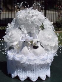 wedding photo - Wedding Cake Toppers White Dove Bird Pearl Flower Rose