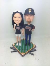 wedding photo - SF Giants Fans Girlfriend Boyfriend Valentines Gift Personalized Clay Figurines Based on Customers' Photos Baseball Wedding Cake Topper Gift