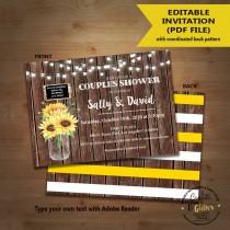 wedding photo - Couples Shower Invitation mason jar sunflowers country rustic chic wood any occasion self editable printable customizable invite 5336