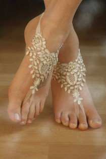 wedding photo -  Free Ship ivory gold frame, pearl beaded Beach, wedding barefoot sandals, Ivory Barefoot Sandals, Sexy, Anklet , Bellydance, Steampunk,