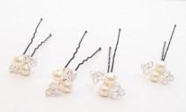 wedding photo - 4 Ivory Pearl & Silver Crystal Hairpins, Wedding hair accessories, cream, set of 4, mercury, grey, gray, carbon, aluminum, graphite, stormy