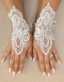wedding photo -  Free ship, OOAK original design Ivory lace Wedding gloves, bridal gloves, fingerless lace gloves, ivory lace gloves