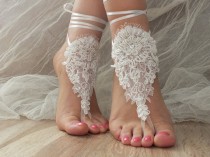 wedding photo -  Free Ship ivory lace barefoot sandals , lace sandals Beach wedding barefoot sandals ,