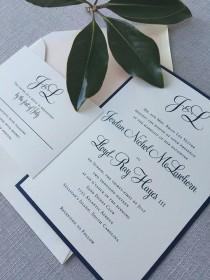 wedding photo - Modern Calligraphy Monogram wedding invitations, in navy blue