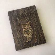 wedding photo - Gold owl vintage notebook handmade exclusive notepad write journal brown Christmas Halloween gift for her and him sketchbook diary