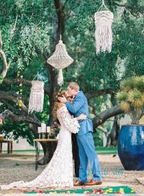 wedding photo -  Romantic boho lace a line wedding dress with long sleeves