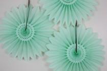 wedding photo - Baby Shower Decor- party supplies, birthday decorations, parties, photo backdrop- SET of 3 Mint Green Fans