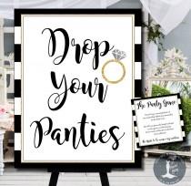 wedding photo - Bridal Shower Panty Game - Printable Black and Gold Drop Your Panties Game Cards and Sign - Lingerie or Bachelorette Party Games 0002-T