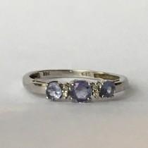 wedding photo - Vintage Tanzanite Ring with Diamond Accents set in 14K White Gold. Wedding Band. Engagement Ring. December Birthstone. 24th Anniversary Gift