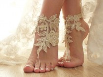 wedding photo - champagne beach wedding bridal accessories lace anklets bridal jewelry beaded scaly pearls bridesmaid gifts bridal shoes barefoot sandals