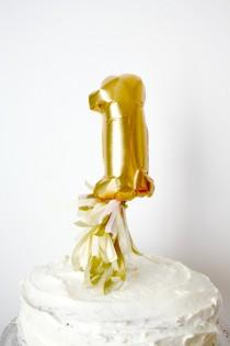 wedding photo - Mini Number Balloon -  gold foil mylar with blush champagne tassels - cake topper table number birthday party