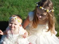 wedding photo - Yellow Flower Crown, Baby Flower Girl Headpiece, Lace and Yellow Rose Headband, Flower Girl Crown, Yellow & Ivory Hair Halo, Rose Circlet