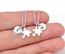 wedding photo -  Set of Gold or Silver Best Friends, Puzzle Piece Necklaces, Silver BFF Puzzle Piece Charms, Initial Necklace,Personalized Stamped Sale