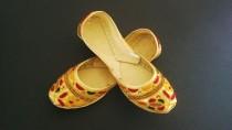 wedding photo - Golden Leather Khusa Fancy Sandal Indian Pakistani Traditional Khussa Shoe Bridal Wedding Shoe Size 8
