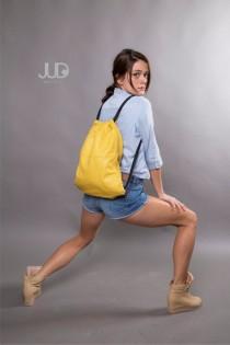 wedding photo - Yellow leather backpack purse - multi leather back bag SALE women leather bag - backpacks - leather shoulder bag woman bags leather satchel