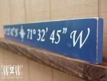 wedding photo - Longitude latitude hand painted coordinate nautical board Beach sign