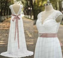 wedding photo - Elegant cap sleeve wedding dress,handmade chiffon wedding gowns,sexy v-neck white/ivory bridal dress
