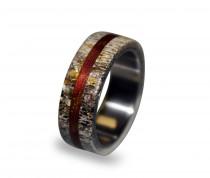 wedding photo - Titanium Ring, Mens Titanium Wedding Band, Deer Antler, Antler Ring, Wooden, Wood Ring, Wedding Ring