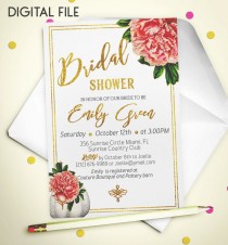 wedding photo -  Bridal Shower Invitation Romantic Printable invite Bridal Shower Foil Shower Invitation Peony pumpkin classic Bridal Shower Invite idb43
