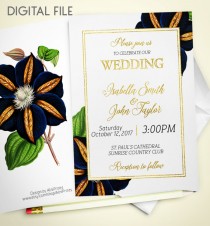 wedding photo -  Wedding Invitation Printable Floral Wedding Invitation Foil winter invitation Gold Wedding Retro Navy Invite Fall Wedding Invitation idw5