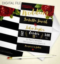 wedding photo -  Wedding Invitation digital download Printable Red Rose Wedding Invitation Gold Wedding stripe Fall Wedding Invitation Invite idw3